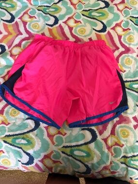 Nike Bright Pink Athletic Shorts with Navy & Blue Trim - Kids